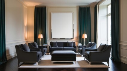 Elegant Interior Room with Large Blank Art Frame – Luxury Decor, Spacious Room, Modern Design