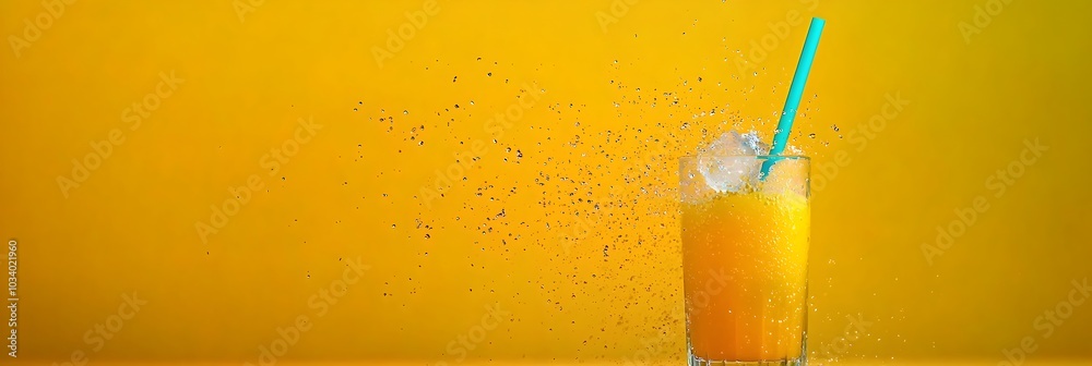 Poster frozen moment icy cubes plunging into refreshing lemonade with splashes frozen in time a captivating