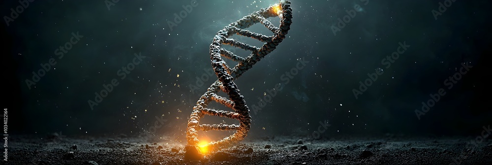 Aufkleber glowing abstract dna helix spiral curving on dark background representing the essence of genetic sci