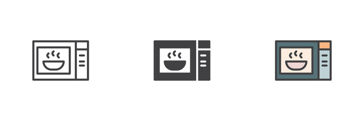 Microwave with bowl inside different style icon set