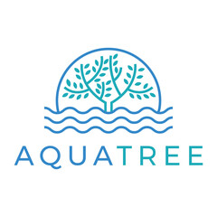 aqua tree flat minimalist logo design