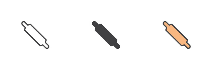 Rolling pin different style icon set