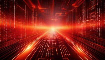 a glowing abstract background of red binary code and digital lines detailed and intricate image