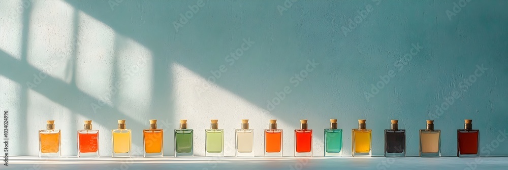 Aufkleber mesmerizing display of light rays shining through transparent glass perfume bottles casting a spectr