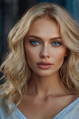 Fototapeta premium Stunning Young Woman with Blue Eyes and Flawless Skin – Facial Treatment, Cosmetology, Beauty and Spa Care