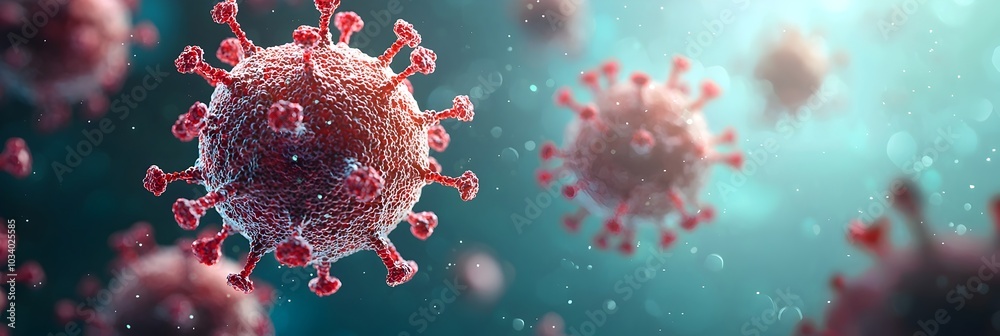 Poster microscopic 3d abstract virus particles in a digital research and study on diseases epidemics and me