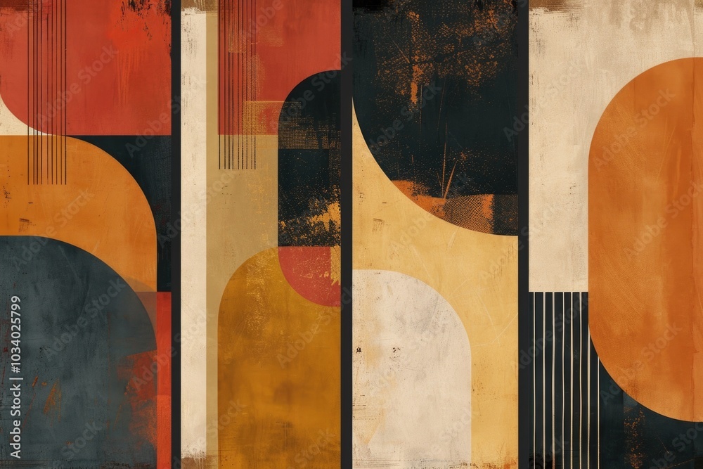 Poster a vibrant abstract art piece featuring interconnected circles and lines