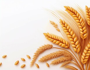 background with wheat grains wheat ears and wheat grain on a white background with a place for text dried ears of wheat on white background top view harvest concept banner design generative ai