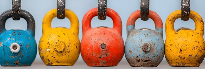 Neatly arranged rows of sleek metallic kettlebells in a minimalist gym setting inspiring a focused disciplined approach to fitness strength training and personal growth  The precise