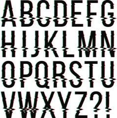 Glitched alphabet. Letters font with digital distortion effect