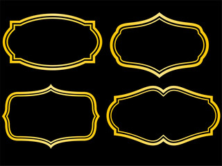 Elegant Golden Frame Borders Set. A set of four luxurious golden frame borders in various elegant shapes. Vintage frames set isolated on black background. Decorative frame