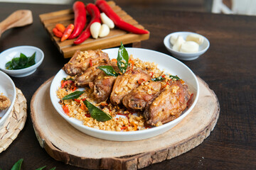 Smash fried chicken with super spicy sambal