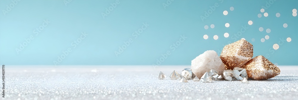 Poster shimmering crystal gems and glittering sparkles scattered across a smooth satin like background crea
