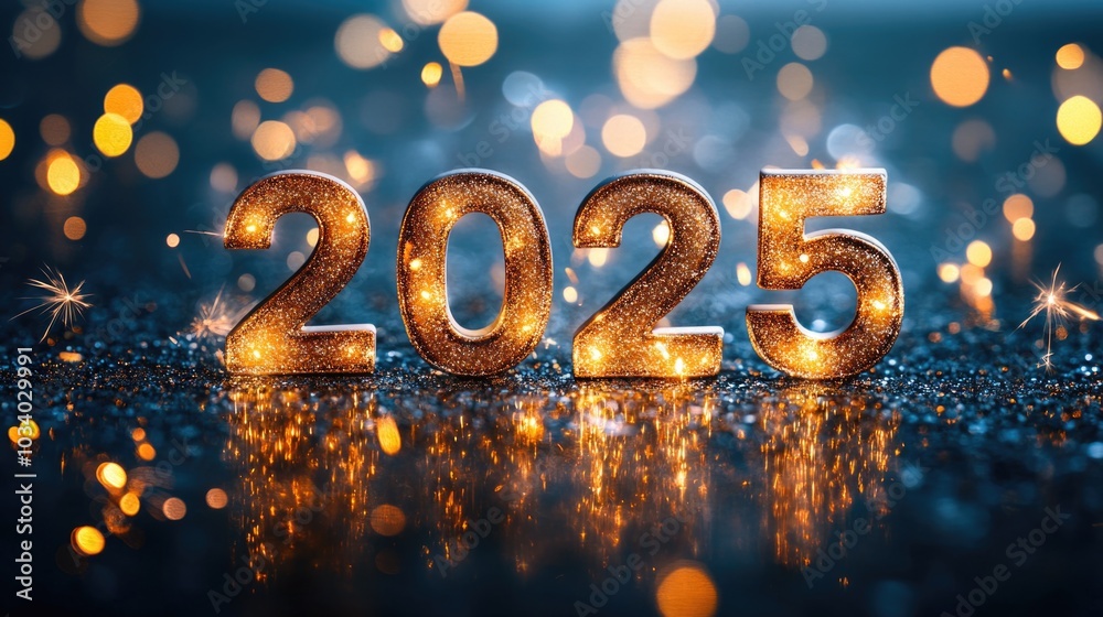 Poster a single number made of gold glitters against a dark background