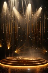 A concert stage lit by bright spotlights