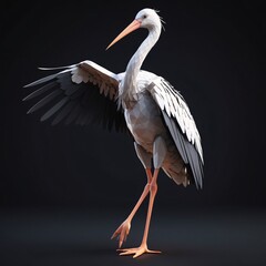 Low poly 3d illustration a stork in metaverse, black background. generative ai