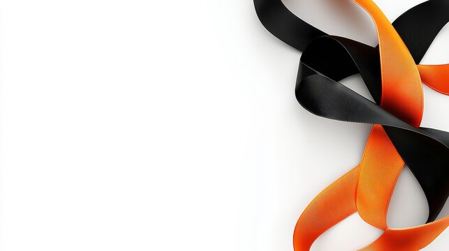 3D Cute Black and Orange Ribbons with Copy Space on White Background