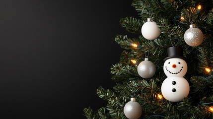 beautifully decorated Christmas tree featuring cheerful snowman ornament and sparkling baubles, creating festive and joyful atmosphere