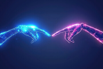Two stylized hands reaching out in a digital representation of connection and creativity