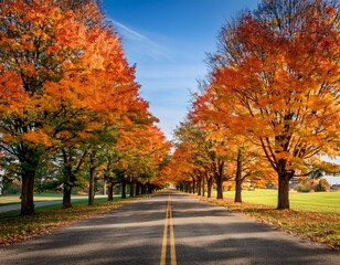 Obraz premium maple tree lined driveway in autumn