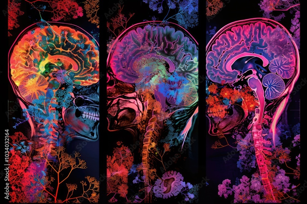 Poster detailed illustration of the human brain with visible cerebral cortex and other structures