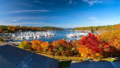 panorama of gig harbor during fall with the beautiful fall colors