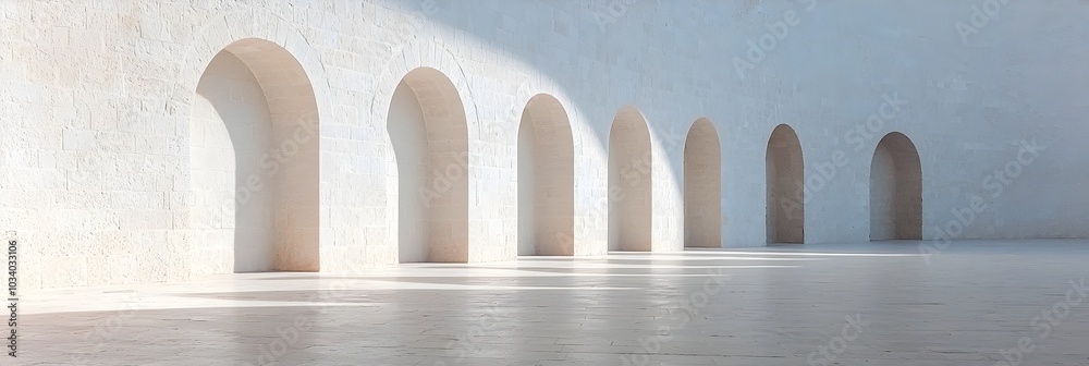 Poster symmetrical arches in antique architectural design casting soft shadows on the ornate facade of a hi
