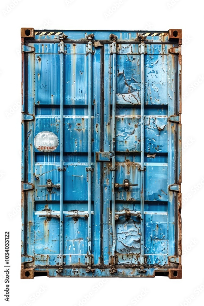 Fototapete a close-up shot of a blue shipping container with no additional context