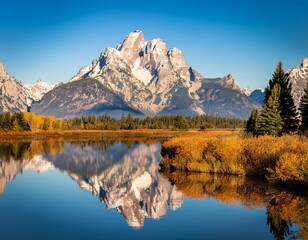 the teton range on a beautiful calm morning with an amazing reflection