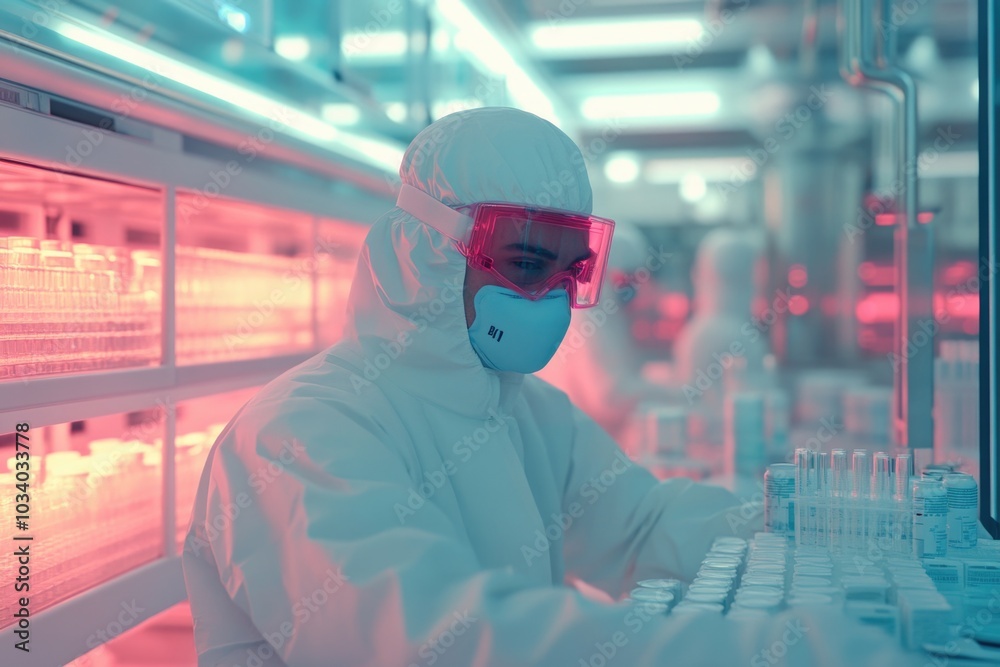 Aufkleber A scientist typing away on his computer while wearing a lab coat and goggles