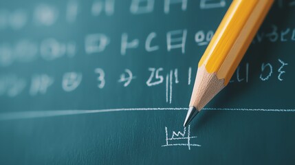 Pencil in midair sketching a math equation on paper, creative learning, 3D illustration