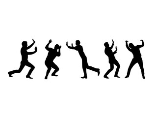Male people pushing pose silhouette.