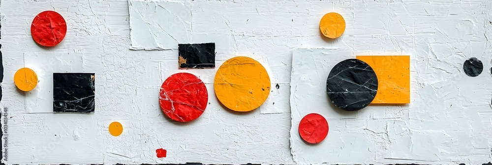 Poster Vibrant abstract collage composition created from torn and layered paper textures in various colors shapes and patterns  The overlapping fragments form a dynamic textured and visually engaging design