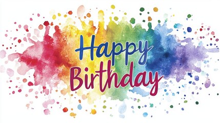 Vibrant Happy Birthday Card with Rainbow Watercolor and Hand-Lettered Script Design for Celebrations