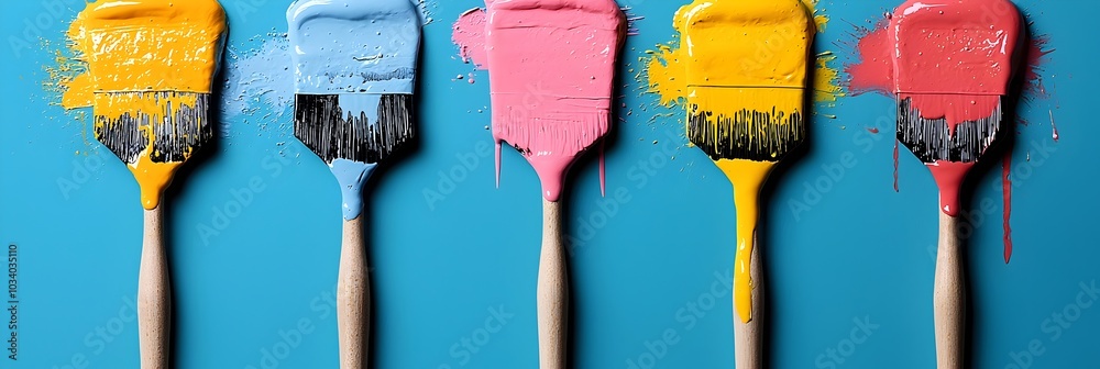 Aufkleber vibrant pastel colored paintbrushes with dripping paint showcasing the essence of creativity and the