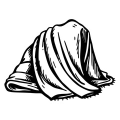 A white blanket is drawn on a white background. The blanket is folded and has a hole in it