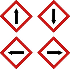 Red Road Signs with Directional Arrows. Vector Icons. Forward, Backward, Left, and Right