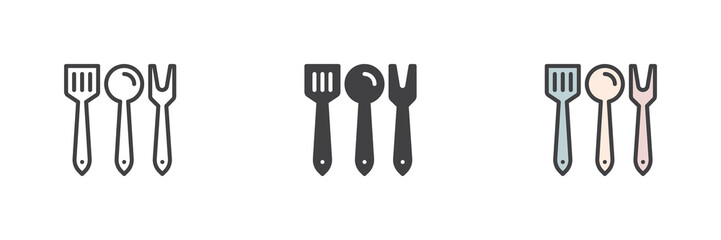 Kitchen cutlery different style icon set