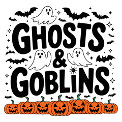 Spooky Halloween T-Shirt Design: Ghosts, Pumpkins, and Witches - Vector Illustration. Generative with AI