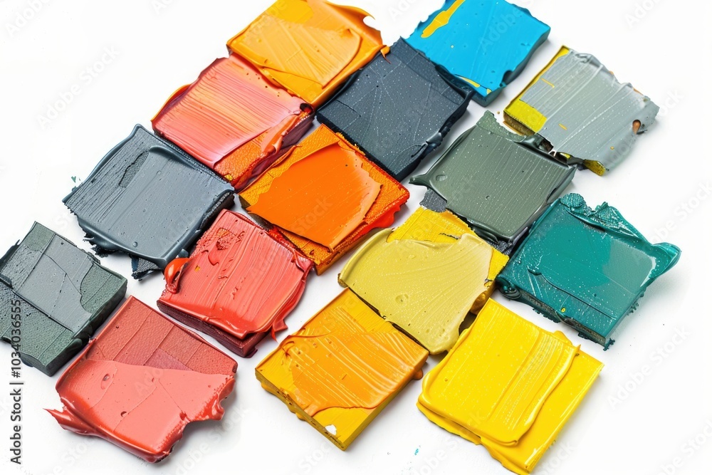 Poster a close-up view of various paint colors on a palette