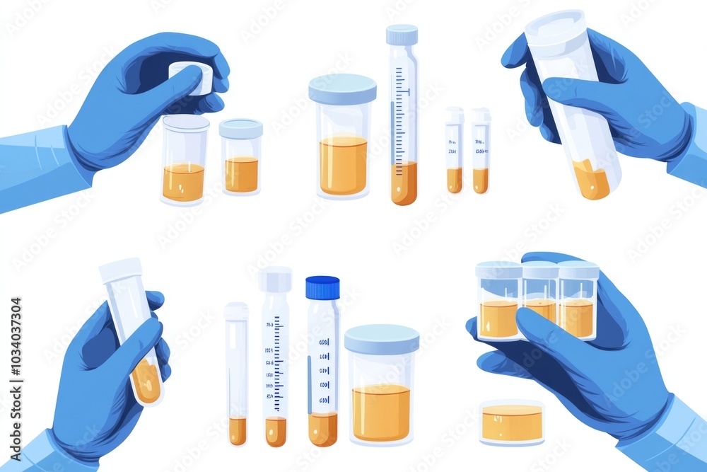 Poster group of scientists conducting lab experiments with test tubes and gloves, suitable for educational 