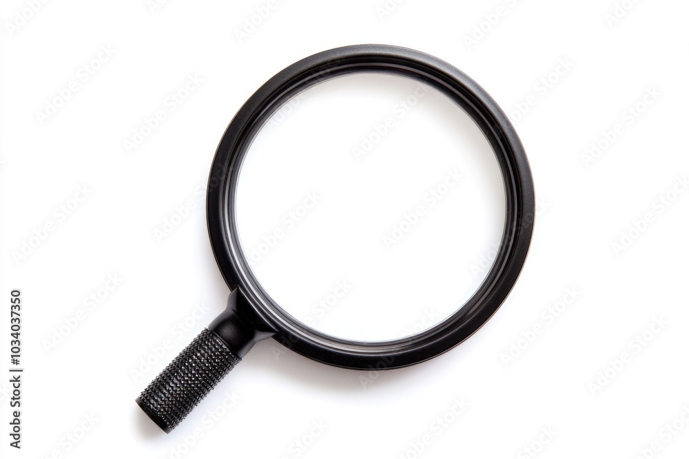Poster a close-up view of a magnifying glass on a white background, suitable for illustrations and diagrams