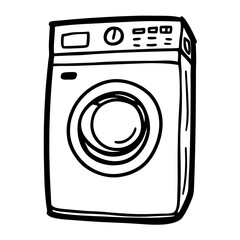 A black and white drawing of a washing machine. The drawing is simple and clean, with the focus on the machine itself. The idea behind the drawing could be to emphasize the importance of cleanliness