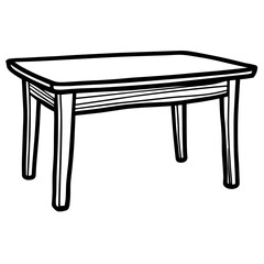 A table is shown in a black and white drawing. The table is rectangular in shape and has four legs. The table is empty and has no visible objects on it