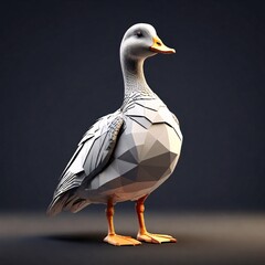 Low poly 3d illustration a beautiful rock goose in metaverse full body, black background. generative ai.