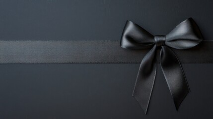 A black ribbon with a bow is shown on a black background