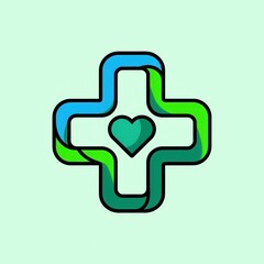 Fototapeta premium Medical Cross with Heart Symbol in Green and Blue 