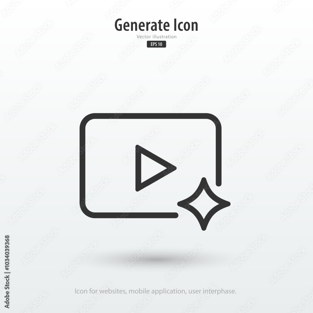 Poster AI generated video icon. Video generative by Machine learning. AI enters by command prompt to generate ideas. Icon element for apps web. Vector illustration.