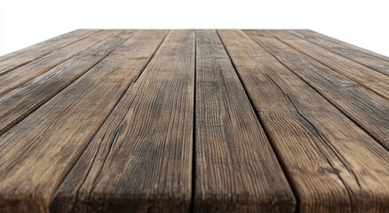 Fototapeta premium Wooden tabletop with the texture of old wooden planks, isolated on a white background. 3D rendering, close-up shot