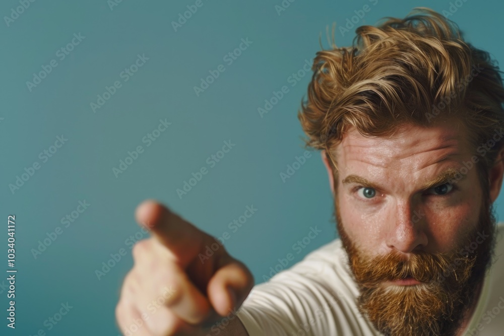 Poster a person with a long beard looking directly at the viewer